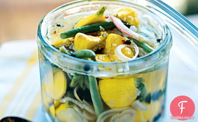 Abóbora Pattypan agridoce e feijão verde