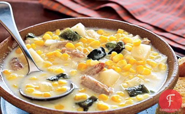 Milho picante e sopa de caranguejo