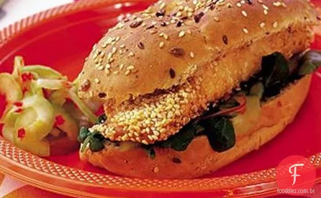 Salmão sésamo subs com picles de pepino