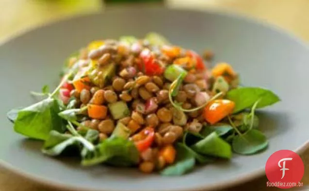 Salada de legumes grelhados com lentilhas