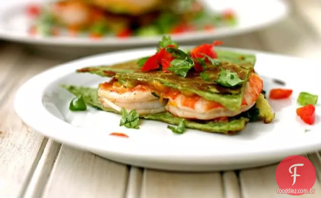 Camarão Picante E Quesadillas De Abacate Fresco