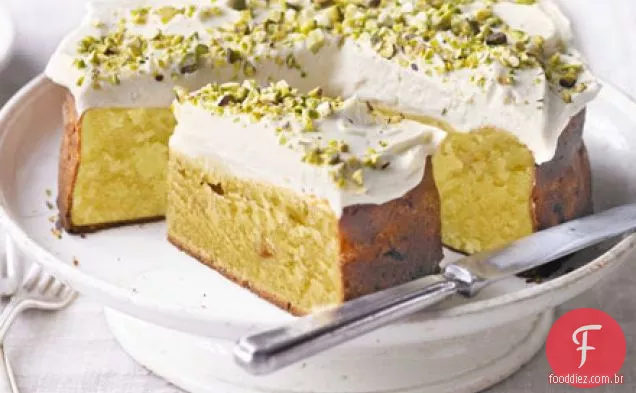 Bolo de Libra de pêssego, pistache e chocolate branco