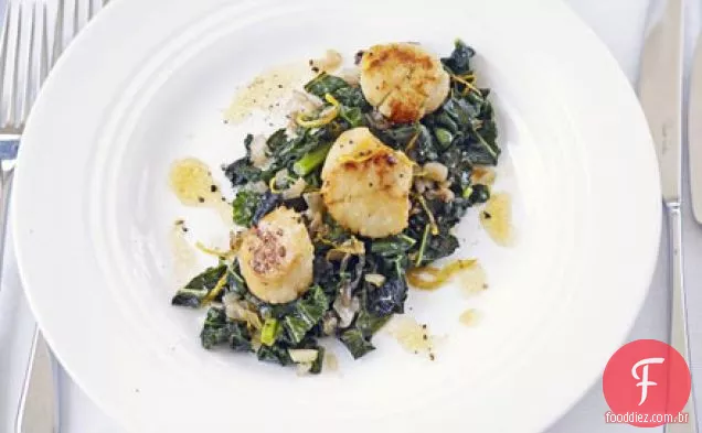 Vieiras grelhadas com verduras aromatizadas