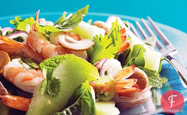 Camarão vietnamita e salada de melão verde