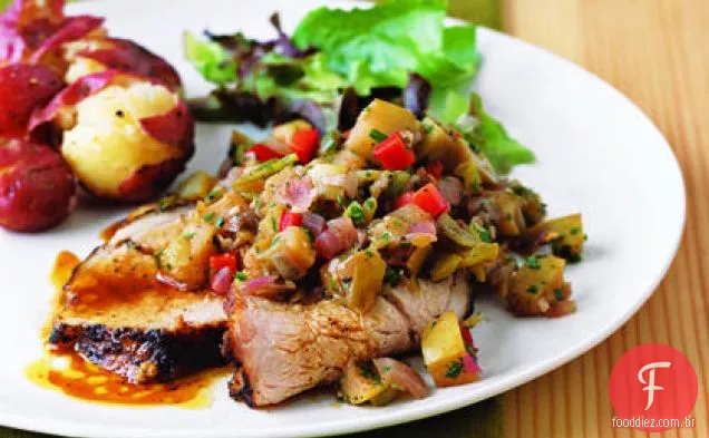 Lombo de porco assado com maçã picante-Salsa Verde Chile