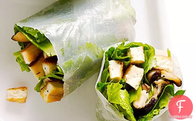 Tofu crocante, Shiitake e espinafre rolos de Verão