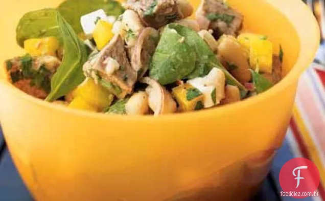 Cordeiro assado e Salada De Feijão Branco