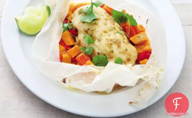Frango ao estilo tailandês e parcelas de batata doce