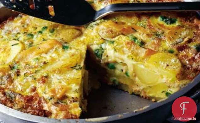 Salmão defumado e fritada de ervilha