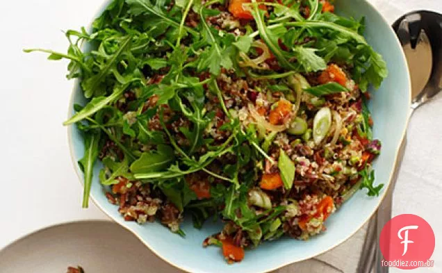 Salada de Arroz Vermelho e Quinoa com laranja e pistache