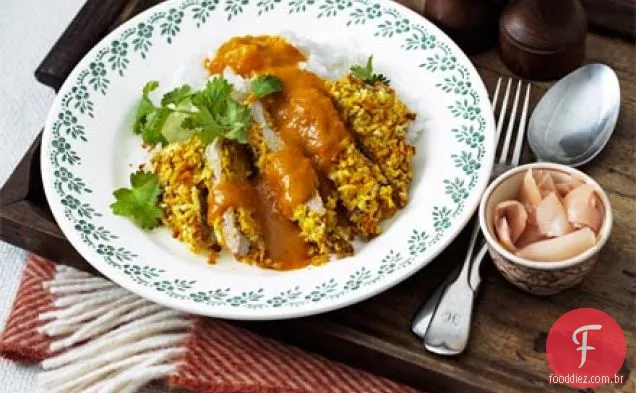 Carne de porco Katsu com arroz pegajoso