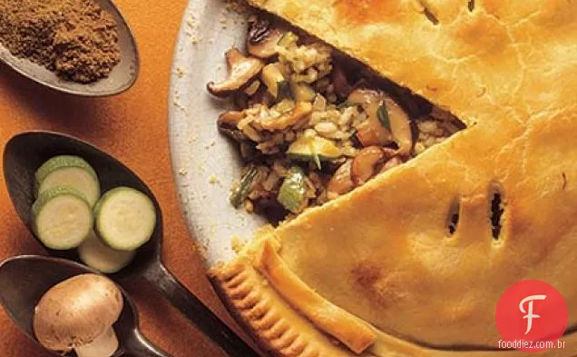 Torta de arroz com cogumelos e courgette