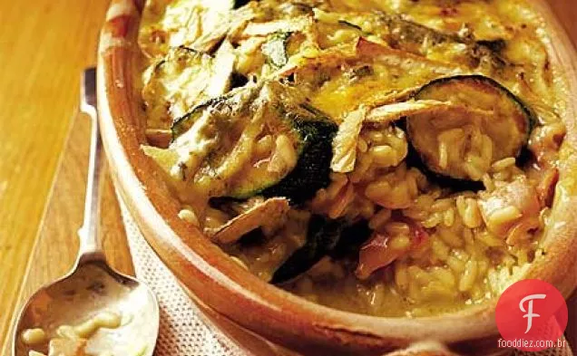Courgette, bacon & brie gratin