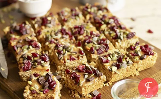 Cranberry, sementes de abóbora e caramelo flapjacks