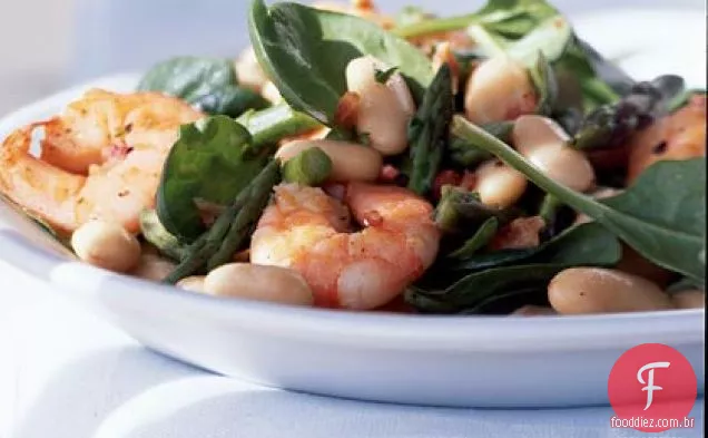 Salada De Feijão branco com camarão e aspargos