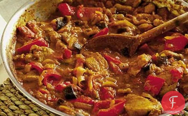 Carne de porco picante e beringela
