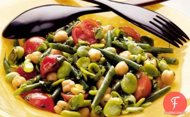 Dois feijão, grão de bico e salada de tomate