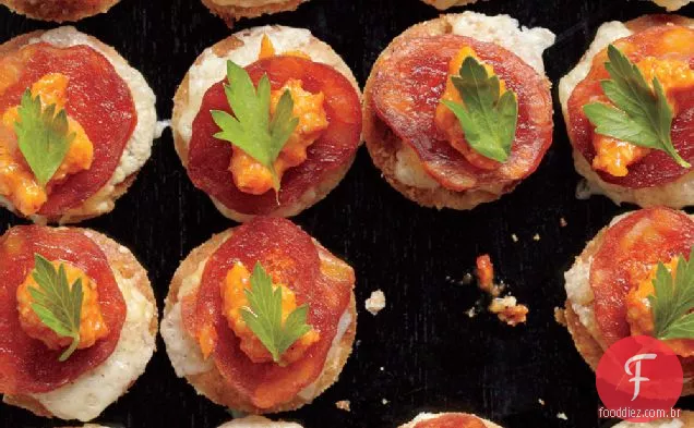Tortas manchego derretidas com Romesco e chouriço