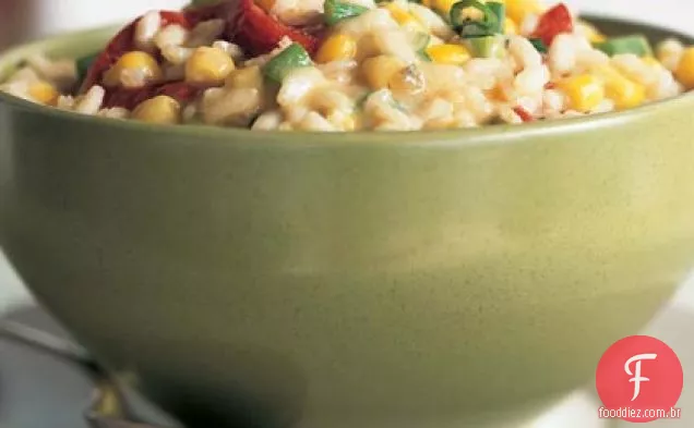 Monterey Jack, milho e Risoto de pimenta vermelha assada