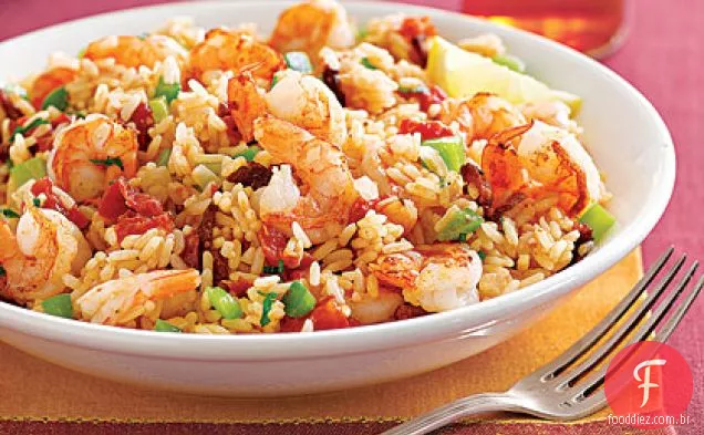 Frigideira camarão e arroz