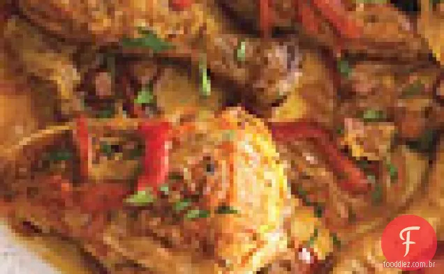 Frango com pimentão, presunto defumado e páprica