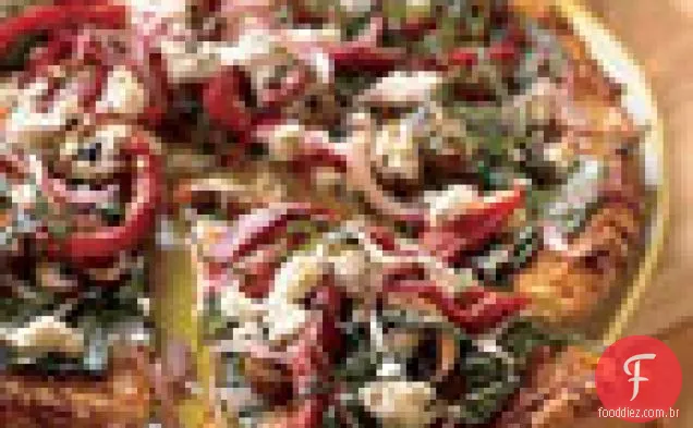 Pimentão, cebola roxa e pizza de queijo de cabra