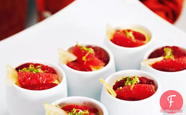 Creme de mel com laranjas sanguíneas e limão cristalizado