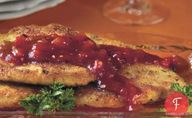 Frango Pané com molho de pimenta vermelha picante doce 'n'