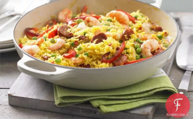 Lemony prawn & chouriço panela de arroz