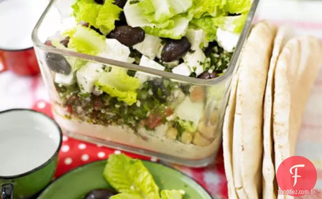 Hummus em camadas, tabbouleh & feta picnic bowl
