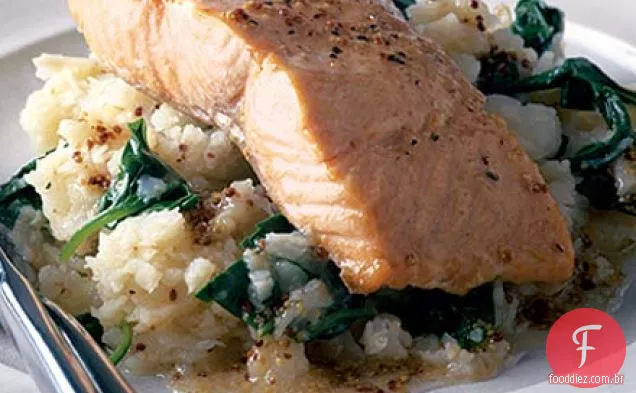 Salmão com mostardy purê de aipo-rábano