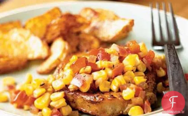 Costeletas de porco defumadas com pimentão e sabor de milho