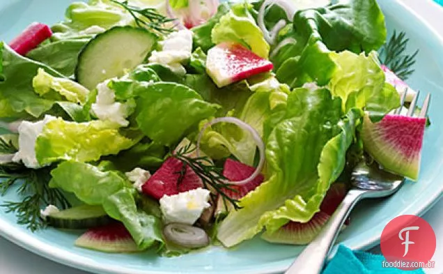 Salada de rabanete melancia e queijo de cabra