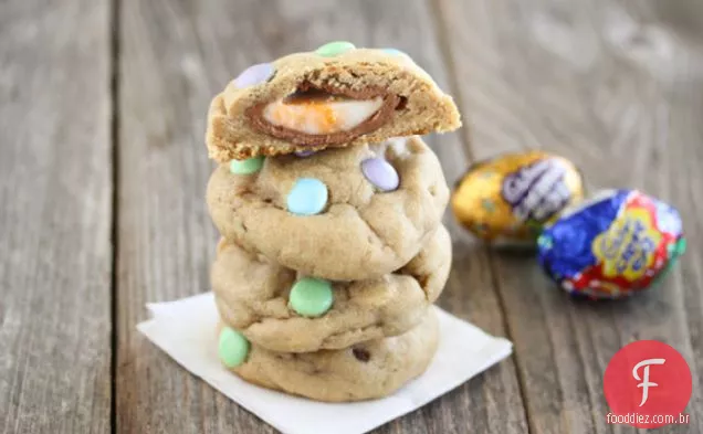 Cadbury Creme Eggs Stuffed Chocolate Chip Cookies