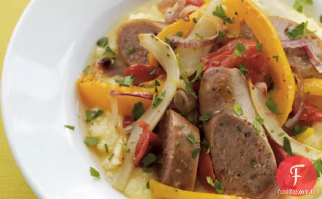 Legumes assados e salsicha italiana com Polenta