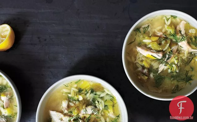 Frango com limão e sopa Orzo