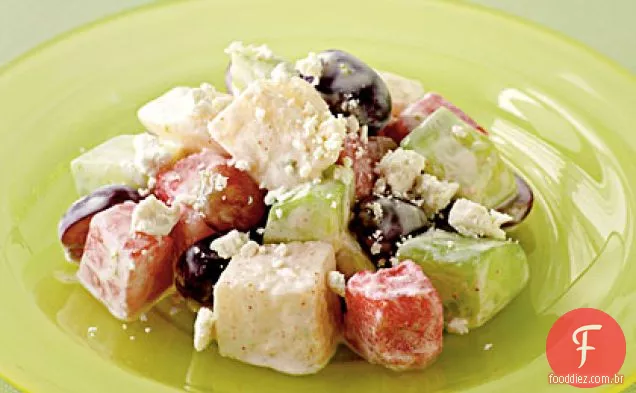 Salada de Pepino, Pêra asiática e melancia com Salata de ricota