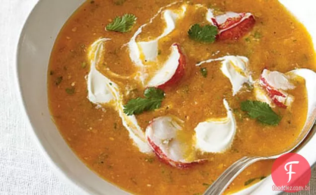 Gazpacho de tomate da herança com lagosta