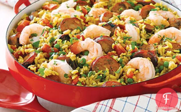 Camarão rápido e chouriço Paella