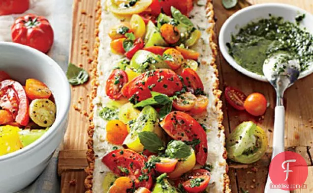 Tomate-Torta De Queijo De Cabra com vinagrete de limão e manjericão