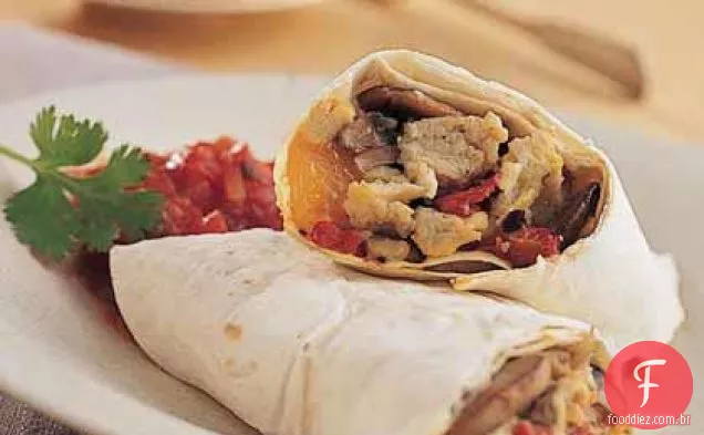 Ovo, cogumelo e Burritos de pimenta vermelha assada