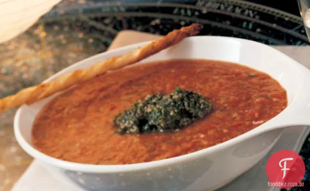 Sopa De Tomate Assada Gelada Com Pesto