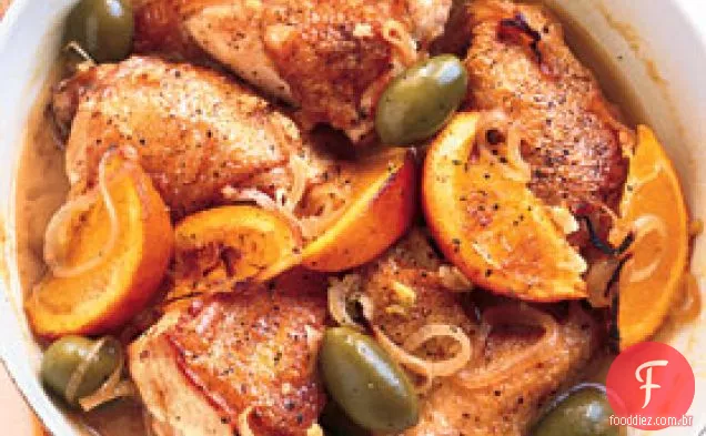 Frango com azeitonas verdes, laranja e xerez