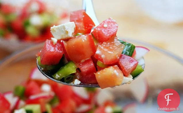 Salada De Legumes Picados, Melancia E Queijo Feta