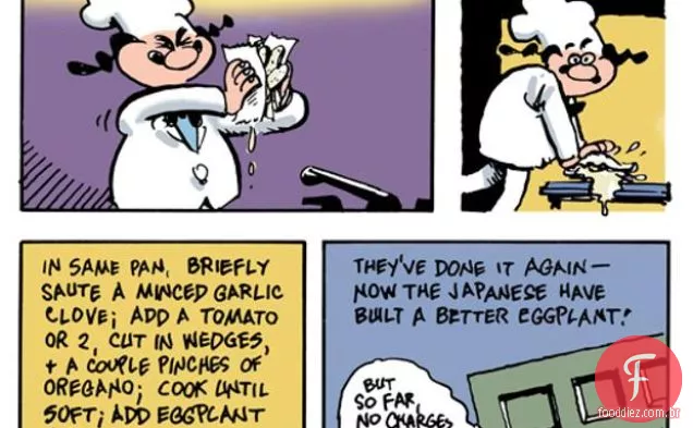 A cozinha Dos Desenhos Animados: berinjela duas vezes espremida