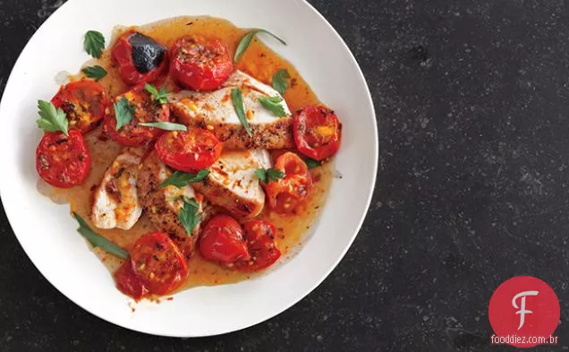 Frango com tomate assado com ervas e molho Pan