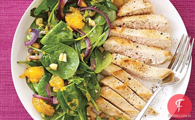 Salada de espinafre murcha com frango e Tangerina