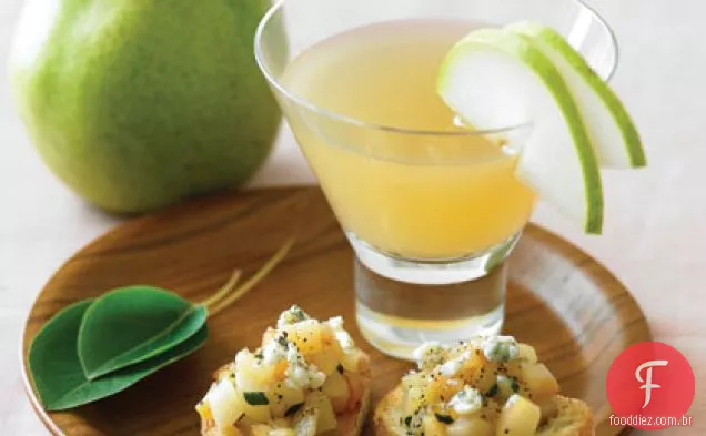 Pêra caramelizada e sálvia Crostini