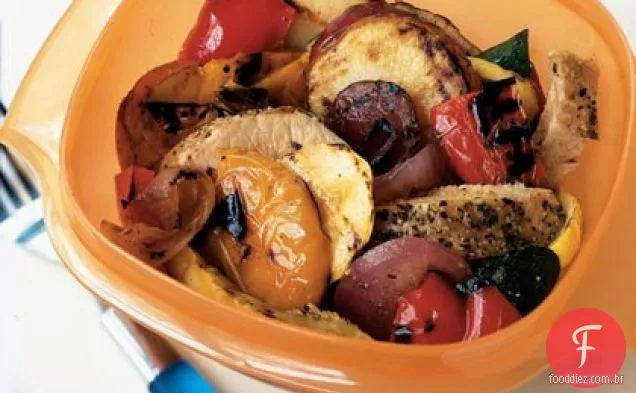 Carne de porco e Salada De Legumes Grelhados