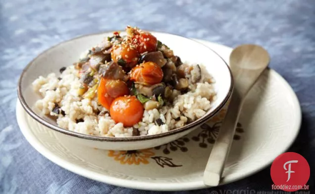 Risoto De Cogumelos Assados Com Berinjela Refogada